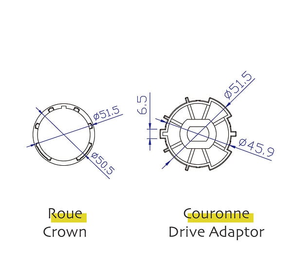 AVOSDIM - Adaptations moteur Avosdim - Axe ZF Ø54mm - pour Moteur ø45mm - large