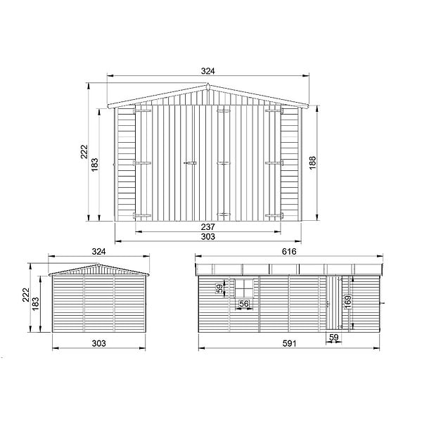 TIMBELA - TIMBELA M102 - GARAGE en bois Naturel - H222xL616xl324 cm / 18 m² - large