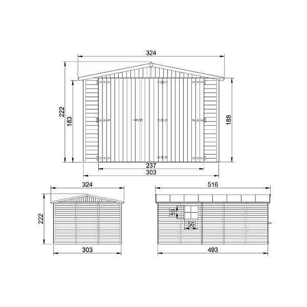 TIMBELA - TIMBELA M101 - GARAGE en Bois Naturel - H222xL516xl324 cm /15 m² - large