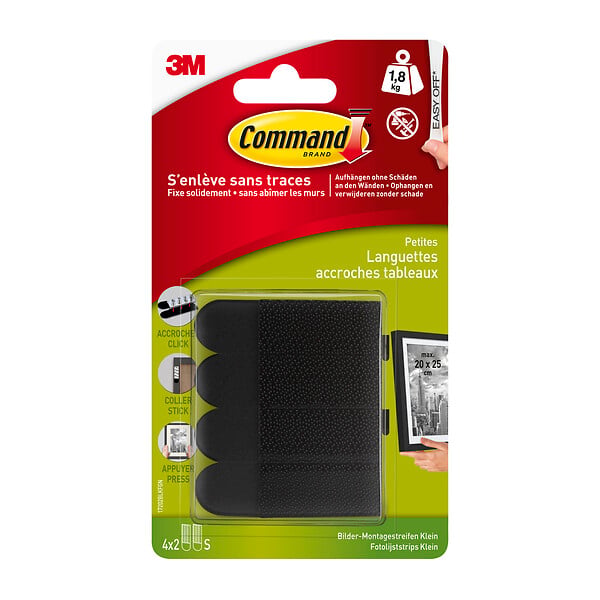 3M - Lot de 8 languettes de fixation pour tableaux petit modèle Noir - large