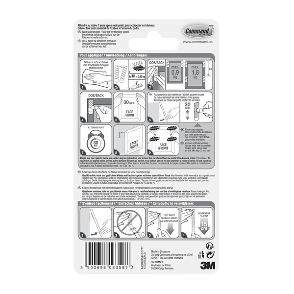 3M - Lot de 8 languettes de fixation pour tableaux petit modèle Noir - large