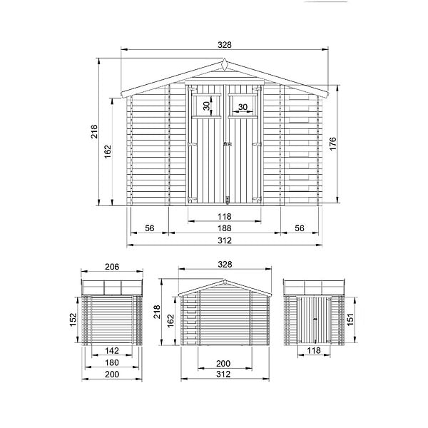 TIMBELA - Abri de jardin en bois et range bûches I206xL328xH218 cm / 5,41 m2 - M389 - large