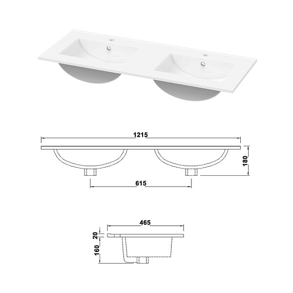 AICA SANITAIRE - Aica Sanitaire 120(L)x46(P)x52(H)cm Meuble salle de bain blanc avec 4 tiroirs à une fermeture amortie avec deux vasques à suspendre - large