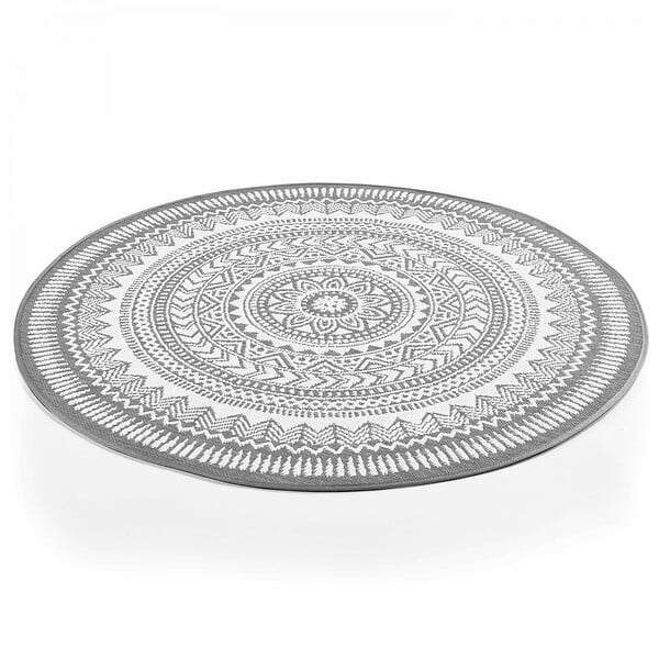 OVIALA - Tapis rond polypropylène gris 120cm - Mandala - large