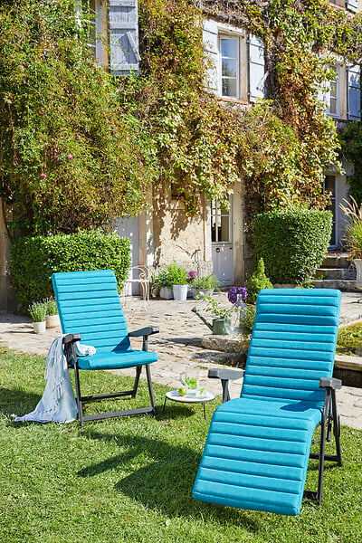 METAL FAR - Fauteuil détente matelassé - Bleu - large