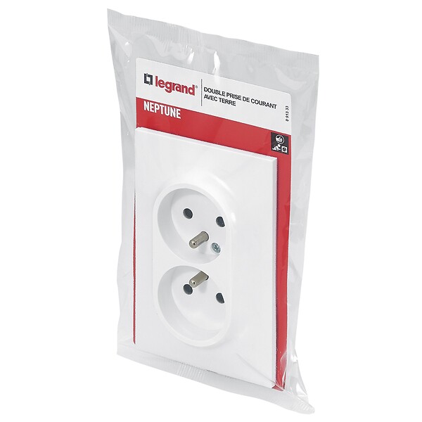 LEGRAND - Double prise de courant avec terre 1 poste Neptune 16A - blanc - large