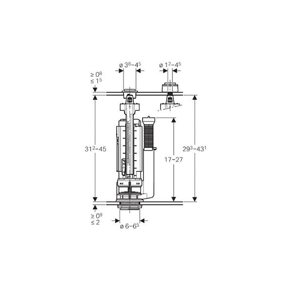 GEBERIT - Mécanisme de chasse complet type 290-380 - double touche - alimentation latérale - large
