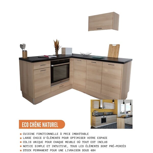CUISINEANDCIE - Cuisineandcie - Meuble bas de cuisine Eco Chene Naturel 1 porte L 40 cm - large