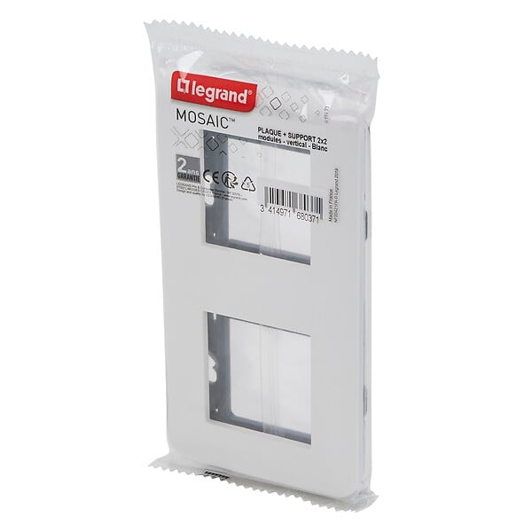 LEGRAND - Plaque Mosaic avec support pour 2x2 modules montage vertical - blanc - large