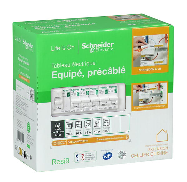 SCHNEIDER ELECTRIC - Tableau électrique équipé 1 rangée 13 modules RESI9 - large