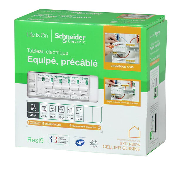 SCHNEIDER ELECTRIC - Tableau électrique équipé 1 rangée 13 modules RESI9 - large