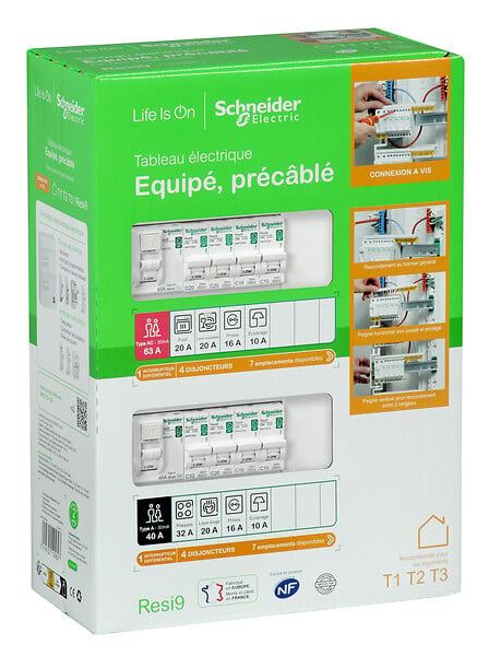 SCHNEIDER ELECTRIC - Tableau électrique pré équipé Resi9 du T1 au T2 2 rangées 26 modules - large