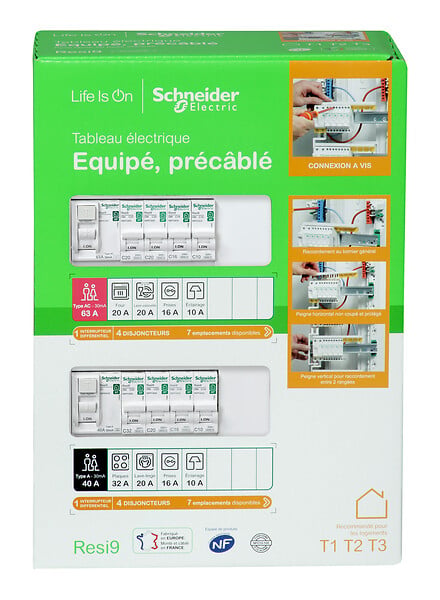 SCHNEIDER ELECTRIC - Tableau électrique pré équipé Resi9 du T1 au T2 2 rangées 26 modules - large