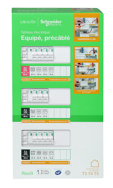 SCHNEIDER ELECTRIC - Tableau électrique pré équipé Resi9 du T3 au T4 3 rangées 39 modules - large