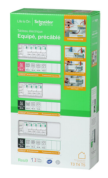 SCHNEIDER ELECTRIC - Tableau électrique pré équipé Resi9 du T3 au T4 3 rangées 39 modules - large