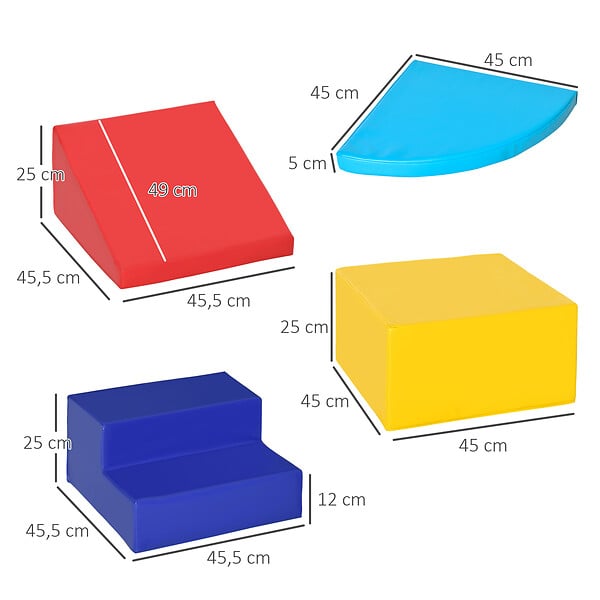 HOMCOM - 4 blocs de construction en mousse XL - modules de motricité - certifiés normes EN71-1-2-3 - mousse EPE revêtement PU bleu rouge jaune - large