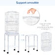 PAWHUT - PawHut Cage à oiseaux sur pied volière oiseaux sur roulettes avec toit ouvrant 3 perchoirs étagère inférieure 46,5 x 36 x 157 cm - vignette