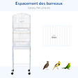 PAWHUT - PawHut Cage à oiseaux sur pied volière oiseaux sur roulettes avec toit ouvrant 3 perchoirs étagère inférieure 46,5 x 36 x 157 cm - vignette