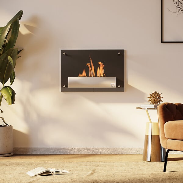 HOMCOM - Cheminée bioéthanol murale design contemporain bruleur 0,9 L - couverture 20-25 m² - dim. 60L x 22l x 40H cm - large