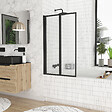 AURLANE - Pare baignoire Pivotant 70x120cm - 2 Volets Noir Mat - Verre Trempé 4mm - DUPLO - vignette