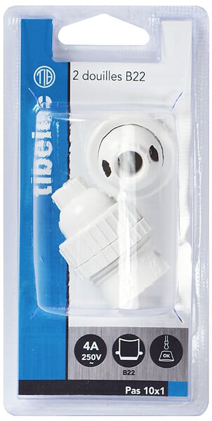 TIBELEC - Lot de 2 douilles B22 en plastique double bague passage Fil 10 CS - large