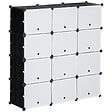 HOMCOM - Meuble de rangement - meuble à chaussures modulable 12 casiers avec portes et étagères - dim. 125L x 32l x 125H cm - PP noir blanc - vignette