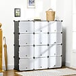 HOMCOM - Meuble de rangement - meuble à chaussures modulable 12 casiers avec portes et étagères - dim. 125L x 32l x 125H cm - PP noir blanc - vignette