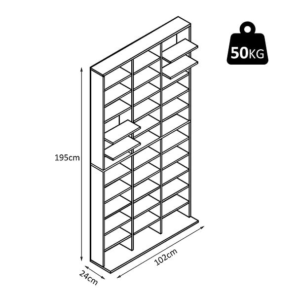 HOMCOM - Étagère rangement CD/DVD meuble de rangement pour 1116 CDs 33 compartiments réglables en hauteur 102 x 24 x 195 cm noir - large