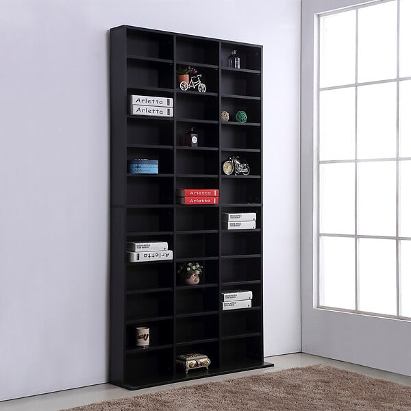 HOMCOM - Étagère rangement CD/DVD meuble de rangement pour 1116 CDs 33 compartiments réglables en hauteur 102 x 24 x 195 cm noir - large
