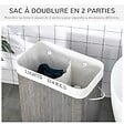HOMCOM - Panier à linge corbeille à linge 2 bacs bambou pliable couvercle poignée sac amovible en toile gris - vignette