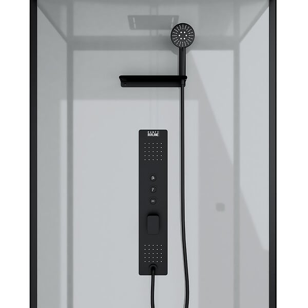 AURLANE - Cabine de douche Hydromassante 90x90x215 cm - Fonds Gris et Profilés Noir Mat - GREY STYLE - large