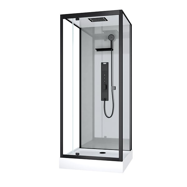 AURLANE - Cabine de douche Hydromassante 90x90x215 cm - Fonds Gris et Profilés Noir Mat - GREY STYLE - large