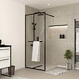 AURLANE - Paroi de Douche Noir Mat 90x200cm - Porte-serviette et étagère - DARK CONTOURING SHELF - vignette