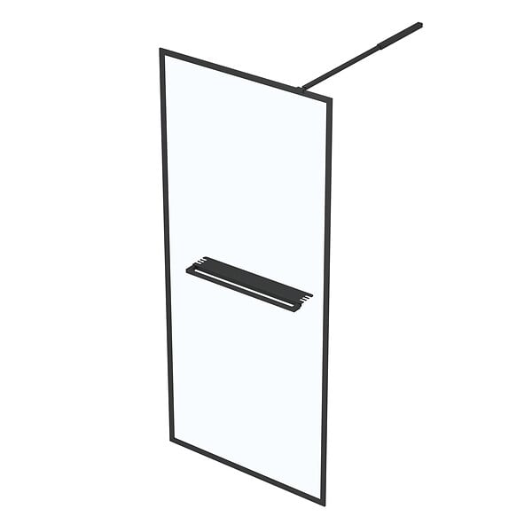 AURLANE - Paroi de Douche Noir Mat 90x200cm - Porte-serviette et étagère - DARK CONTOURING SHELF - large