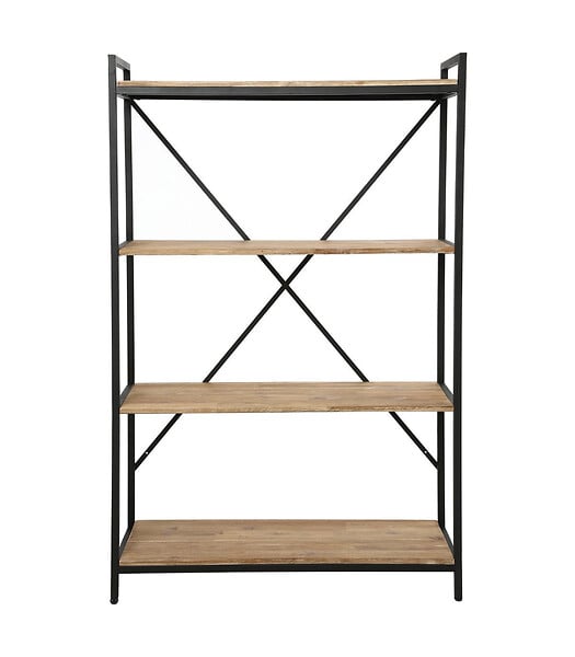 ATMOSPHERA - Meuble Étagère 4 niveaux en Métal Noir et Bois d'Acacia H 141 cm - large