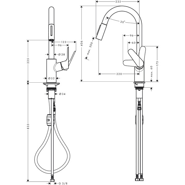 HANSGROHE - Mitigeur Évier Focus 240 Hansgrohe - Avec Douchette Extractible - 2 Jets - Chromé - large