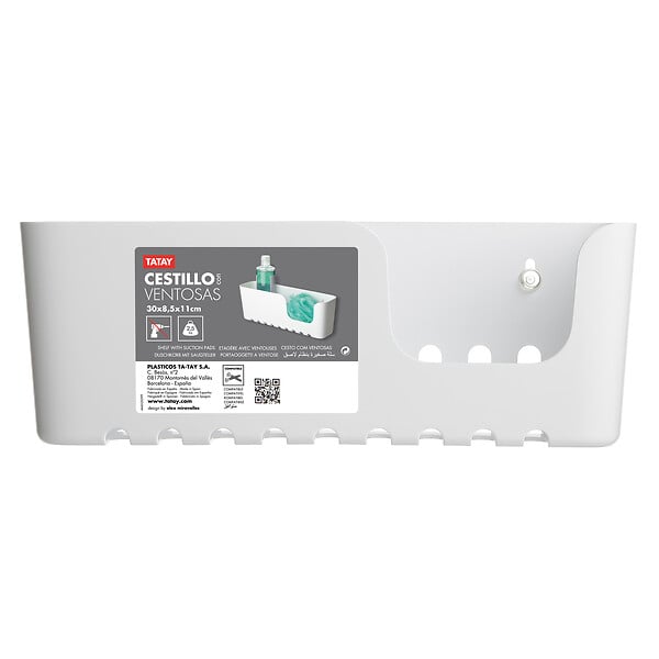 TATAY - Etagère Plastique à Ventouses TATAY Grand Modèle Blanc Opaque - large