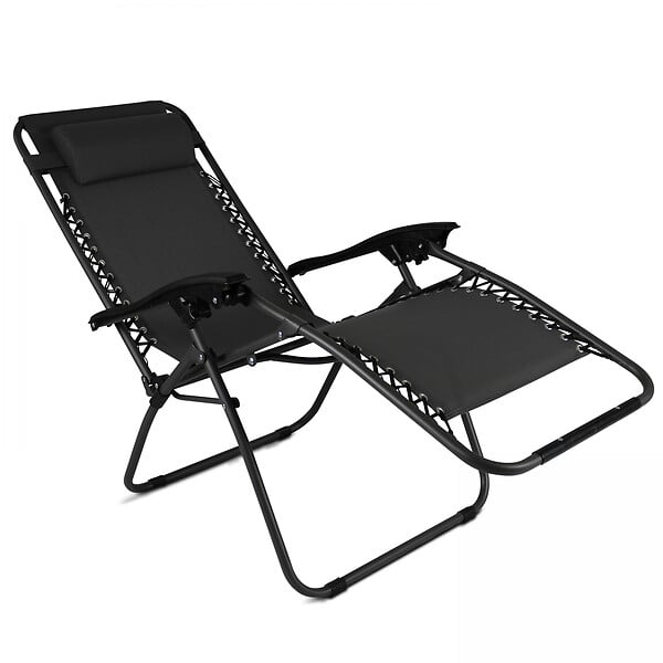 OVIALA - Fauteuil relax de jardin en acier et textilène inclinable noir - Monaco - large