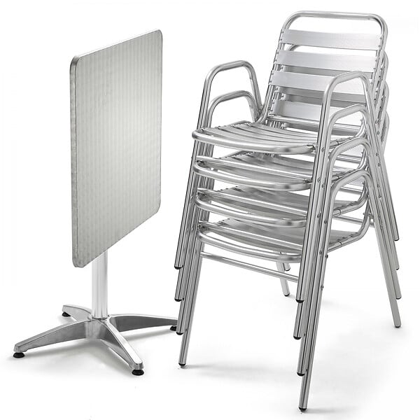 OVIALA - Ensemble table de jardin bistrot inclinable 4 places aluminium gris - Brixton - large