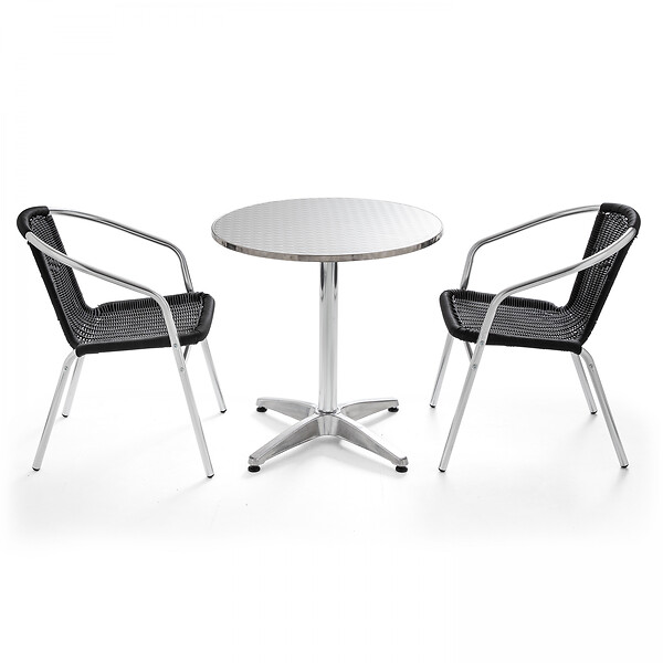OVIALA - Table et 2 fauteuils de jardin en aluminium noir - Brixton - large