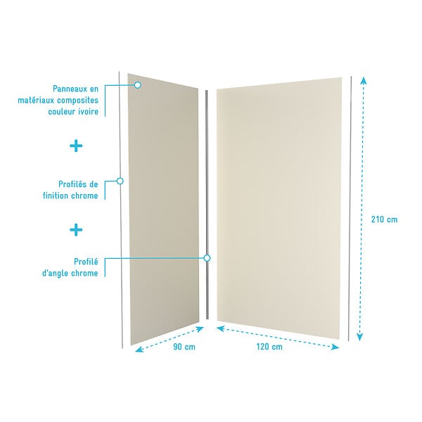 AURLANE - Lot de 2 Panneaux Muraux Aluminium Ivoire 90+120x210 cm avec Profilés Chrome - WALL'IT - large