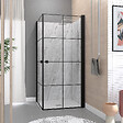 AURLANE - Portes de Douche en Angle 90x90x190 cm - Motifs carrés - Profilés Noir Mat - BLACK CUBE - vignette