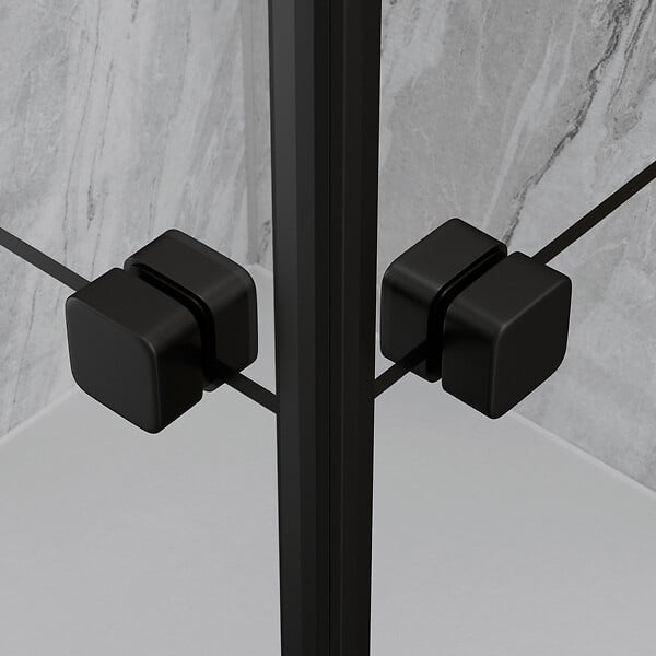 AURLANE - Portes de Douche en Angle 90x90x190 cm - Motifs carrés - Profilés Noir Mat - BLACK CUBE - large