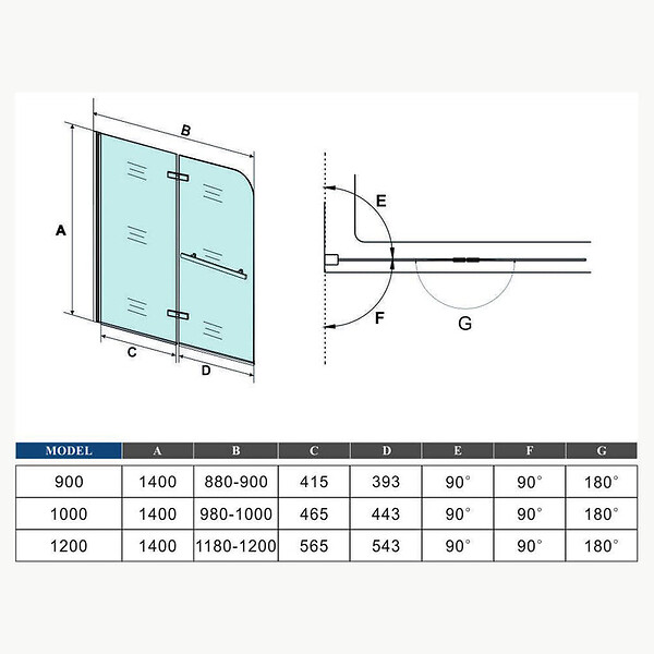 AICA SANITAIRE - Pare-baignoire 100x140cm paroi pivotante 180° et pliante, écran de baignoire en 6mm verre anticalcaire avec poignée en Inox - large