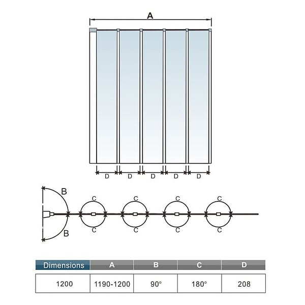 AICA SANITAIRE - Pare-baignoire 120x140cm à 5 volets, paroi pivotante et pliante 180°, écran de douche en 4mm verre securit et transparent - large