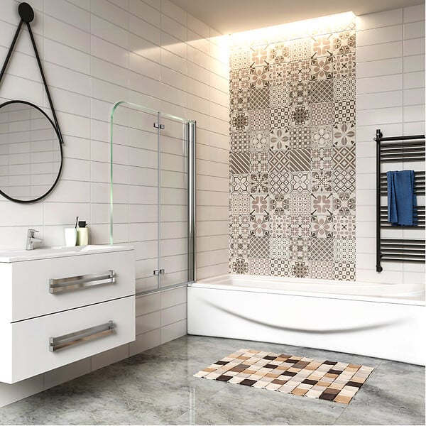 AICA SANITAIRE - Pare-baignoire 120x140cm pivotant et pliant, écran de douche à 2 volets paroi de baignoire en verre securit clair et anticalcaire - large