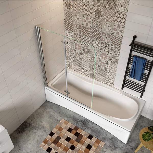 AICA SANITAIRE - Pare-baignoire 120x140cm pivotant et pliant, écran de douche à 2 volets paroi de baignoire en verre securit clair et anticalcaire - large