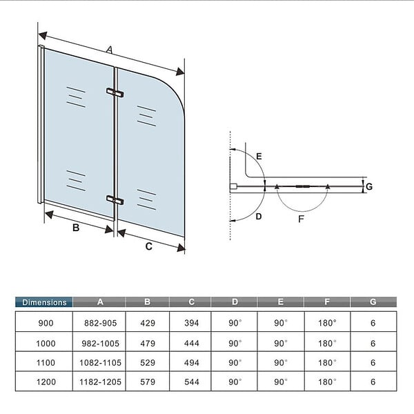 AICA SANITAIRE - Pare-baignoire 120x140cm pivotant et pliant, écran de douche à 2 volets paroi de baignoire en verre securit clair et anticalcaire - large