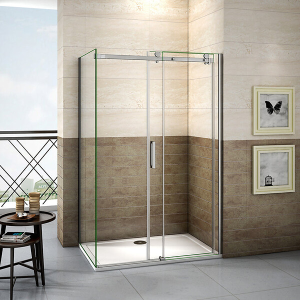 AICA SANITAIRE - Cabine de douche coulissante 100x90x195cm, porte de douche 100cm + paroi latérale, verre 8mm anticalcaire - large