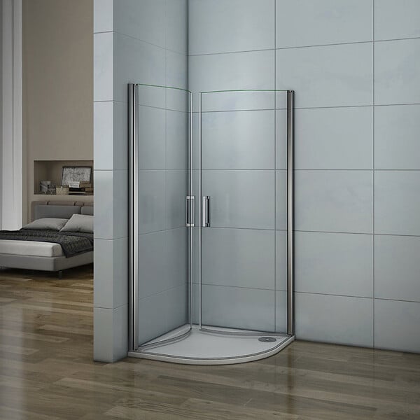 AICA SANITAIRE - Cabine de douche battante 90x90x195cm 1/4 rond, porte de douche pivotante à 180°en verre 6mm securit anticalcaire - large